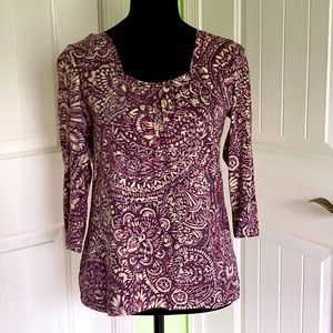 Liz Claiborne Print 3/4 Sleeve Top And Purple Lightweight Cardigan Women’s SP